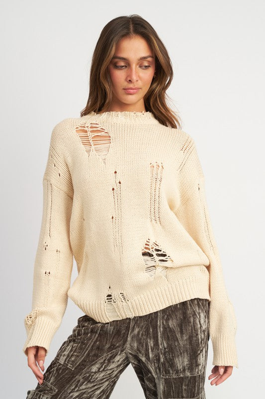 Distressed Oversized | Sweater sweater Emory Park VANILLA S 