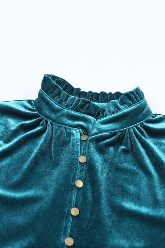 Velvet Button Frilled Neck | Blouse Top Clothing EG fashion   