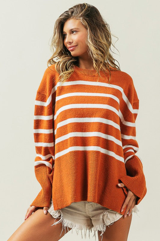 Ribbed Hem Stripe | Sweater sweater BiBi RUST S 