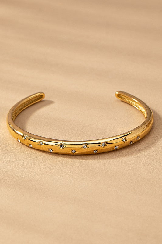 Stainless | Engraved Star Rhinestone Cuff | Bracelet jewelry LA3accessories   