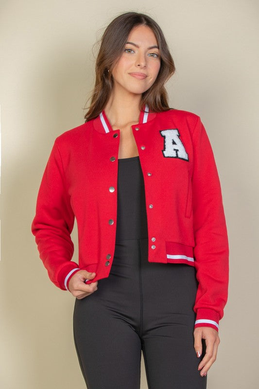 Letter Patched Crop | Varsity Jacket jacket Capella Red S 