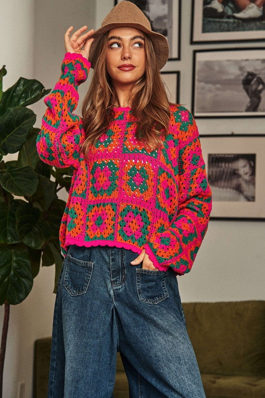 Crochet Patchwork Pullover | Sweater sweater Davi & Dani NEON MULTI S 