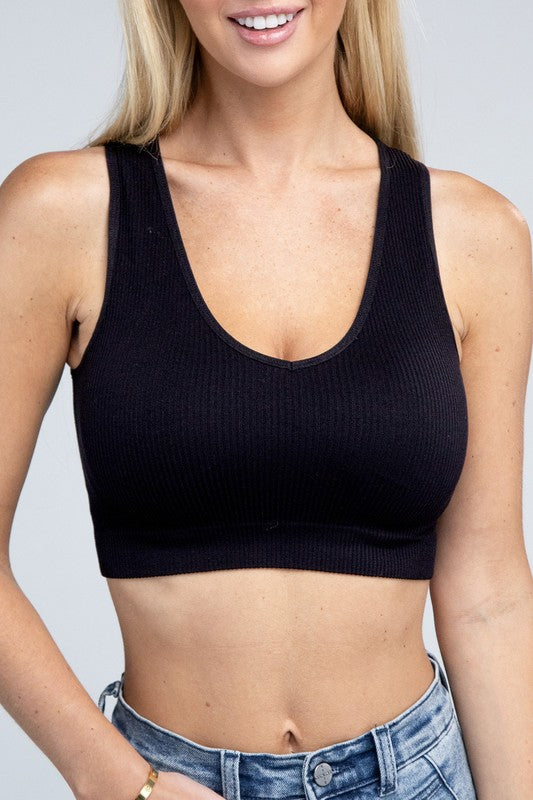 Ribbed Cropped Tank | Top tank top Ambiance Apparel Black S/M 