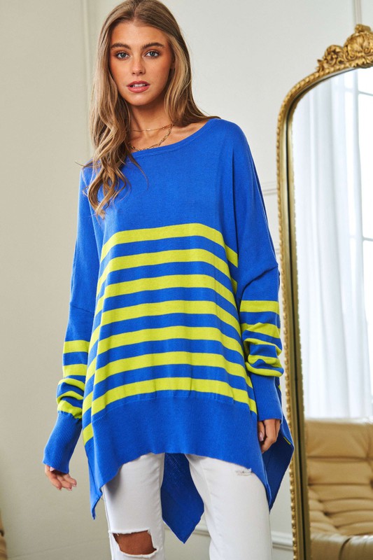 Multi Striped Elbow Patch Loose Fit | Sweater Top sweater Davi & Dani   