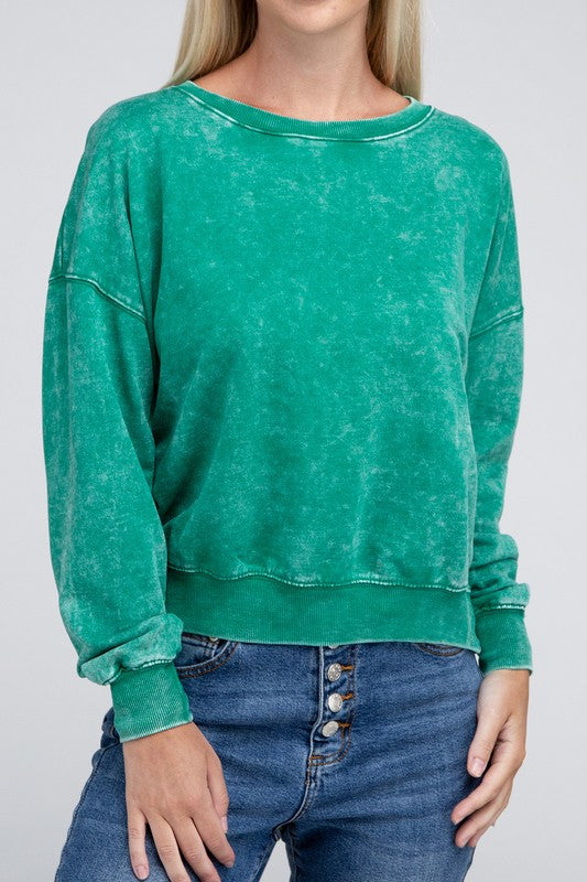 French Terry Acid Wash | Pullover sweatshirt ZENANA K GREEN S 