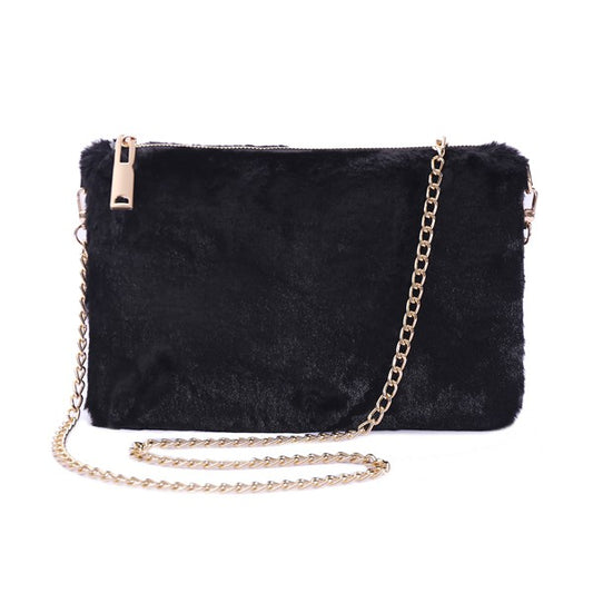 Faux Fur Clutch | Shoulder Bag | 1 Handbag Bella Chic BKBK/BLACK Os 