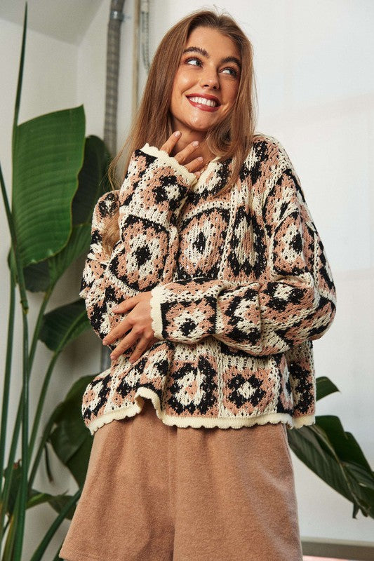 Crochet Patchwork Pullover | Sweater sweater Davi & Dani BLACK WHITE S 