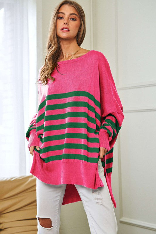Multi Striped Elbow Patch Loose Fit | Sweater Top sweater Davi & Dani   