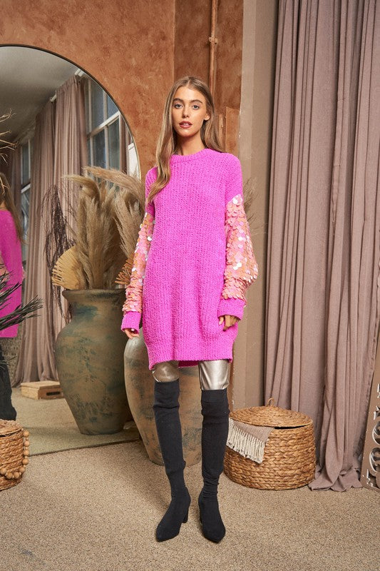 Sequin Sleeve Sweater | Knit Tunic Top Clothing Davi & Dani   