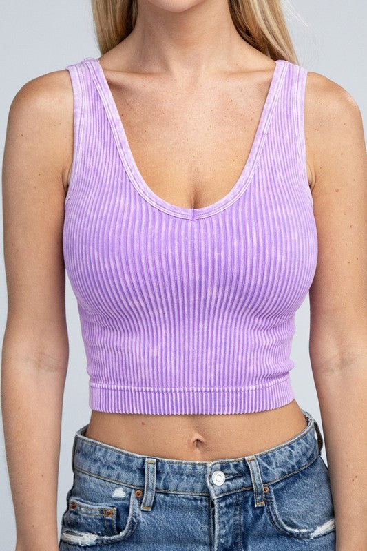 2-Way Neckline | Washed Ribbed Cropped |Tank Top Clothing ZENANA B VIOLET S/M 