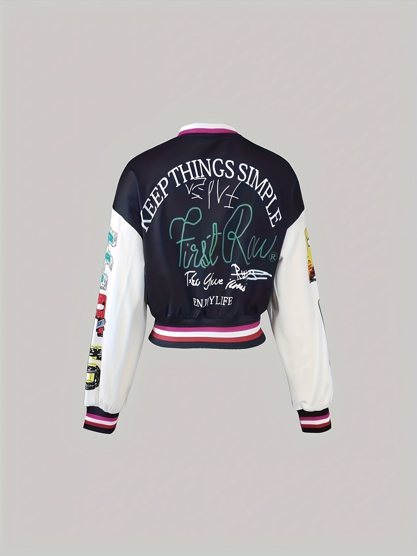 Trendy Simple Letter Print | Varsity Jacket jacket AFRO HERBALIST   