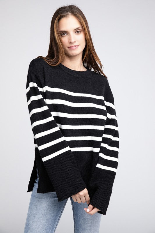 Ribbed Hem Stripe | Sweater sweater BiBi BLACK S 