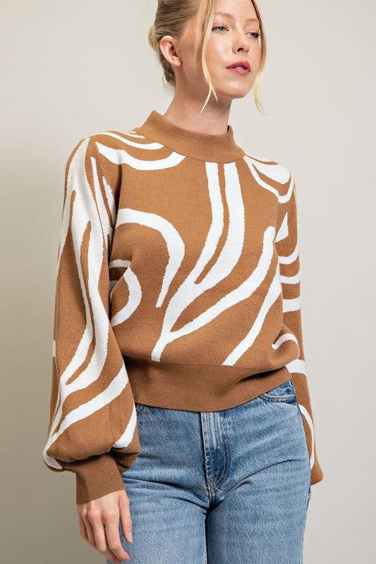 Mock Neck Printed | Sweater Clothing eesome CAMEL L 