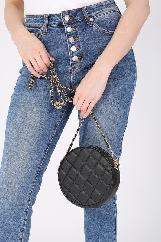 Round Quilted Chain | Trim Crossbody Bag Clothing Bella Chic   