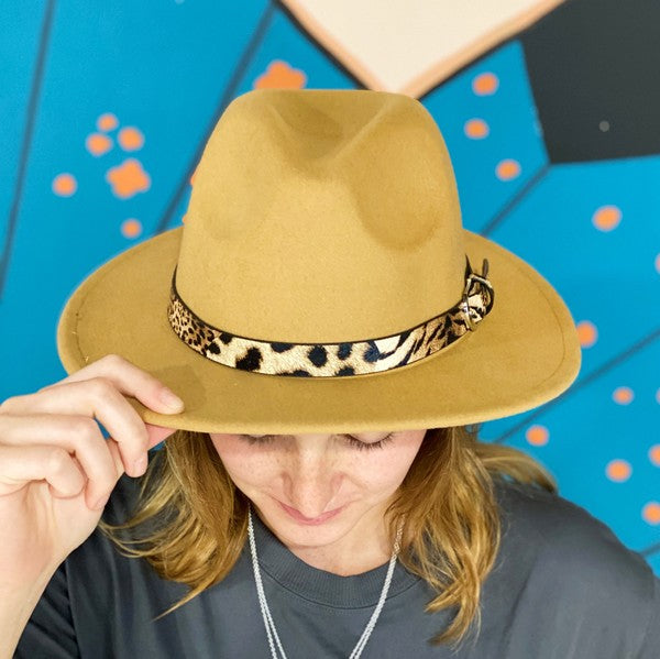 Leopard Band Fedora | Hat Clothing Ellison and Young Camel One Size 