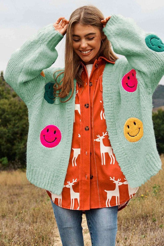 The Fuzzy Smile | Long Bell Sleeve | Knit Cardigan Clothing Davi & Dani Sage S 