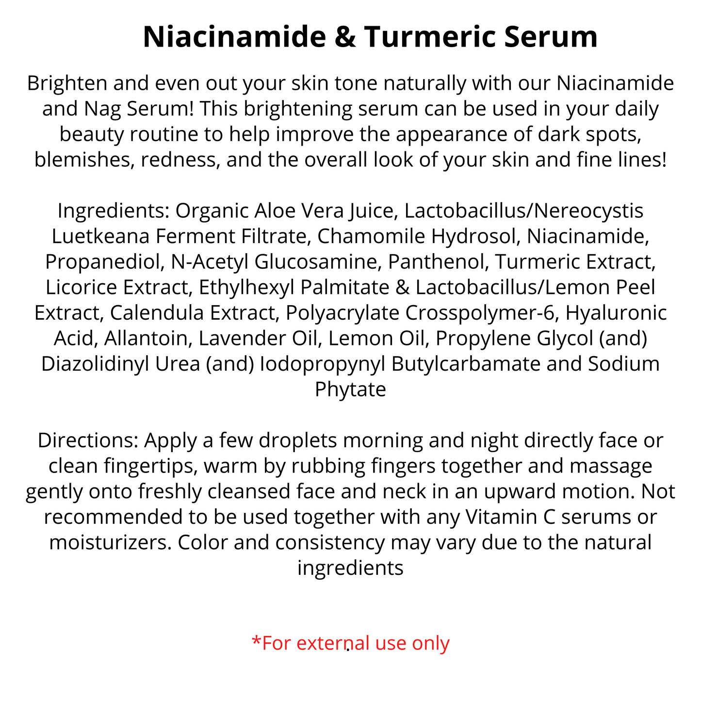 Turmeric & Niacin-amide Serum | Vegan | 1oz | Pre-Orders skincare R. Drew Naturals, LLC   