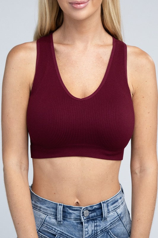 Ribbed Cropped Tank | Top tank top Ambiance Apparel Burgundy S/M 