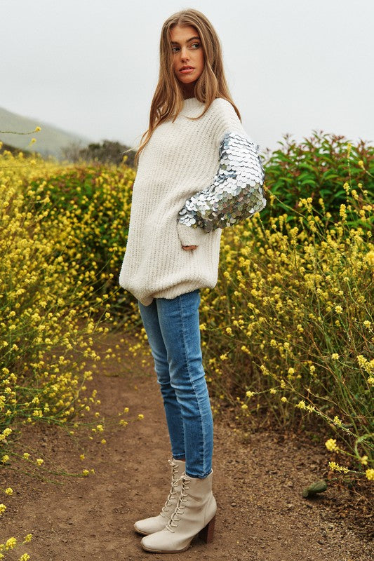 Sequin Sleeve Sweater | Knit Tunic Top Clothing Davi & Dani   