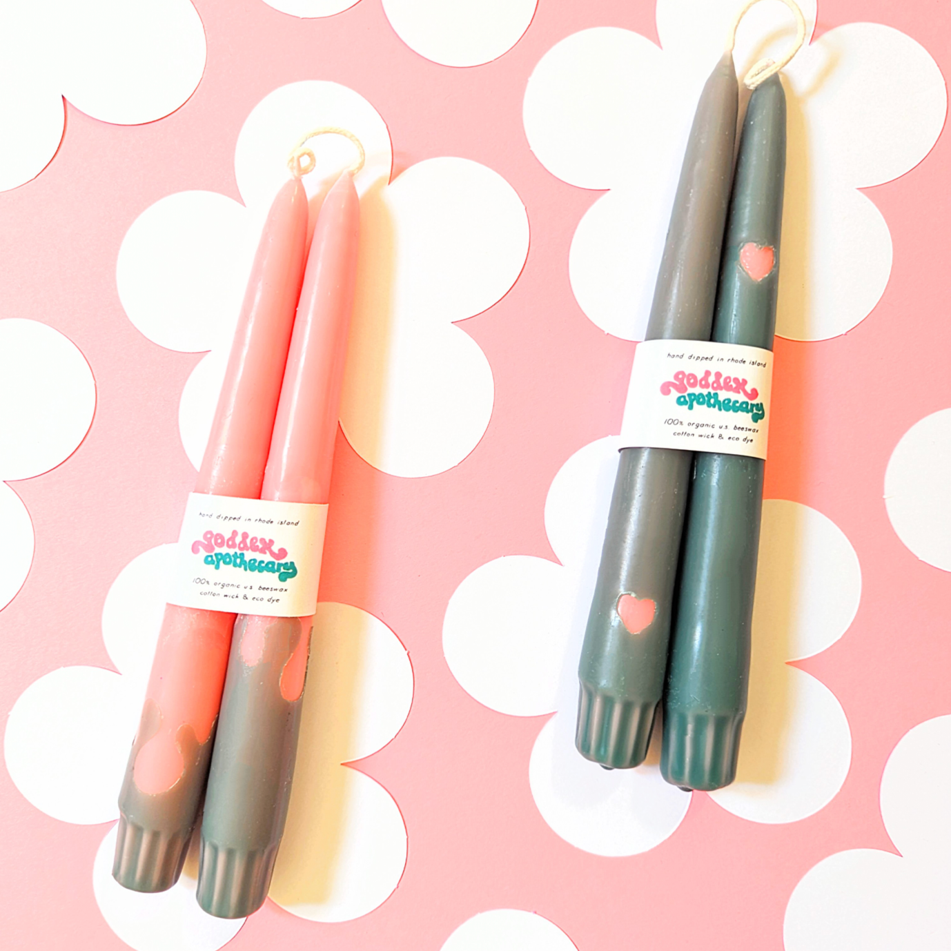 Wavey Organic Beeswax 9" Taper Candles: Red and pink  Goddex   