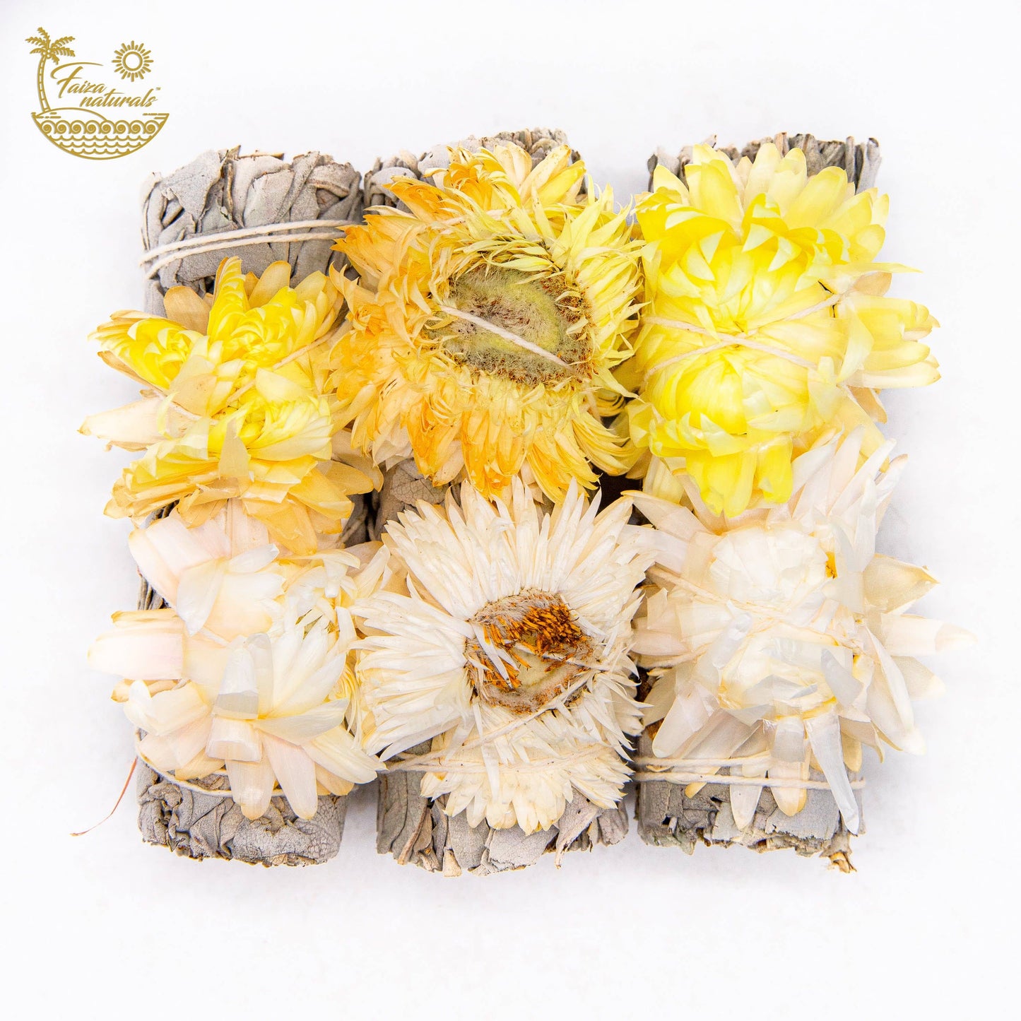 Soul Sunflower with White Sage Smudge | Yellow and White  Faiza Naturals   