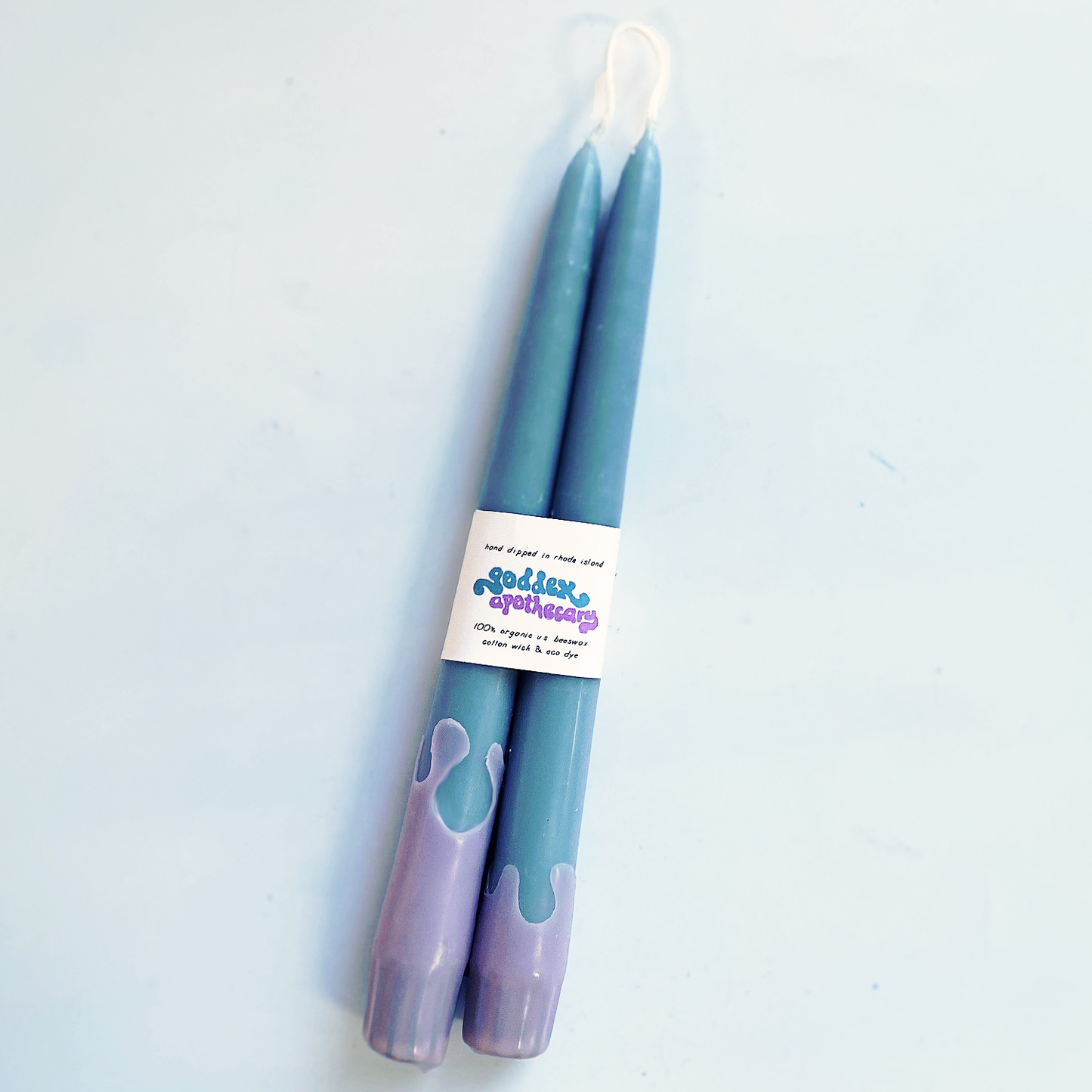 Wavey Organic Beeswax 9" Taper Candles: Blue and lavender  Goddex   