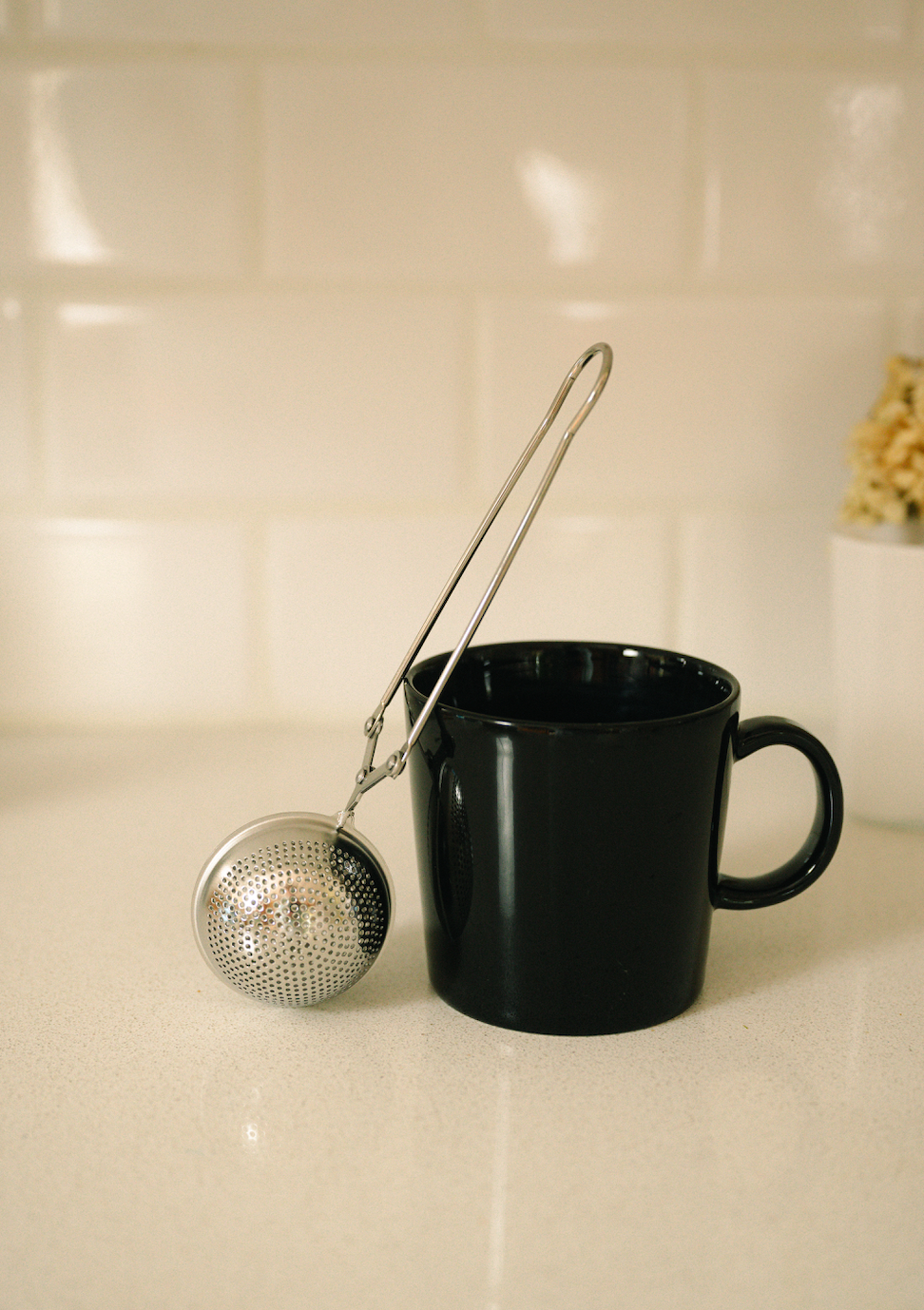 Stainless Steel Tea Strainer | Infuser | Silver  Bamboo Switch   